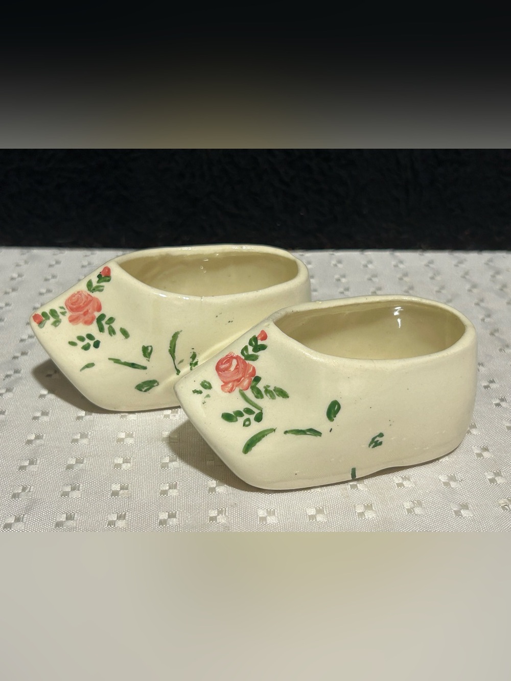 Pair OfVintage Ceramic Dutch Clog Shoe Planter Floral Design Succulent Air Plant